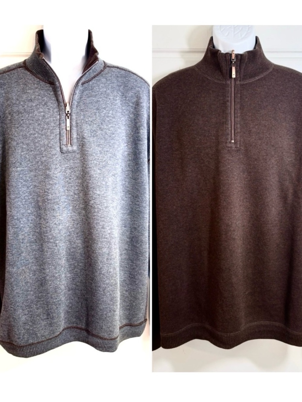 TOMMY BAHAMA Flip Side Pro Reversible Half Zip Sweatshirt Blue/Brown Mens 2XL🧡